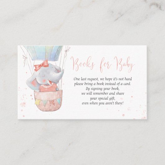 かわいい象の女の子の本ベビーカード エンクロージャーカード (正面)
