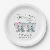 かわいい象の女の子の男の子ツインベビーシャワー ペーパープレート (正面)