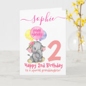 かわいい象の女の子の誕生日カード カード (黄色い花)