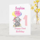 かわいい象の女の子の誕生日カード カード (黄色い花)