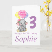 かわいい象の女の子の誕生日カード カード (黄色い花)