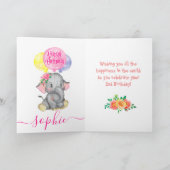 かわいい象の女の子の誕生日カード カード (内部)