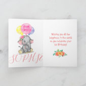 かわいい象の女の子の誕生日カード カード (内部)