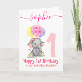 かわいい象の女の子の誕生日カード カード (正面)