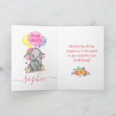 かわいい象の女の子の誕生日カード カード (内部)
