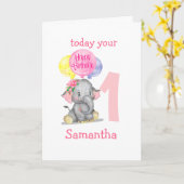 かわいい象の女の子の誕生日カード カード (黄色い花)