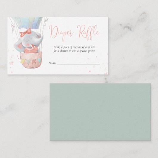 かわいい象の女の子の赤ちゃんシャワーおむつラッフルカード エンクロージャーカード (正面/裏面)