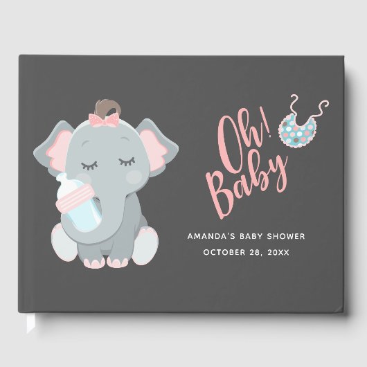 かわいい象の女の子の赤ちゃんシャワー ゲストブック (正面)