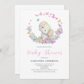 かわいい象の女の子の赤ちゃんシャワー 招待状 (正面/裏面)