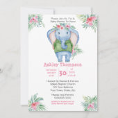 かわいい象の女の子の赤ちゃんシャワー 招待状 (正面)