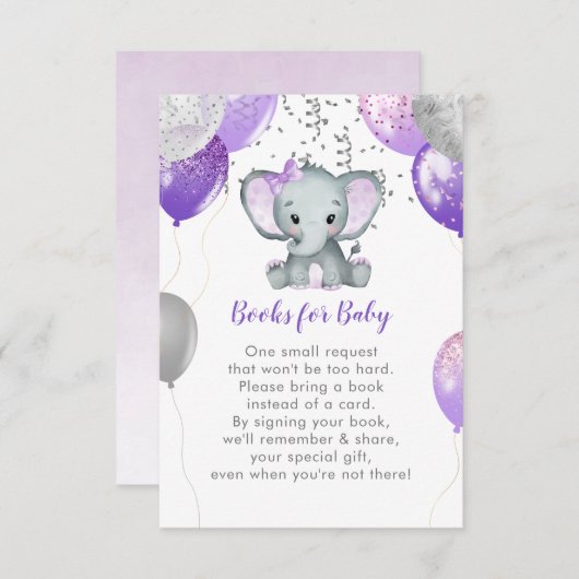 かわいい象の女の子の風船ブックスベビー エンクロージャーカード (正面/裏面)