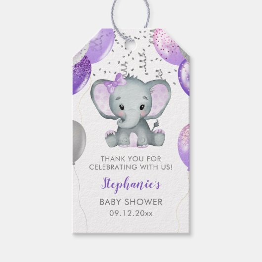 かわいい象の女の子バルーンありがとう ギフトタグ (正面)