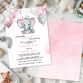 かわいい象の女の子バルーン仮想ベビーシャワー 招待状