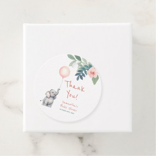 かわいい象の女の子ピンクの赤ちゃんシャワーありがとう フェイバータグ (インサイチュ)