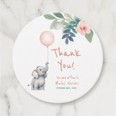 かわいい象の女の子ピンクの赤ちゃんシャワーありがとう フェイバータグ (正面)