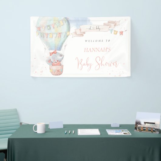 かわいい象の女の子ピンクの赤ちゃんシャワー 横断幕 (トレードショー)