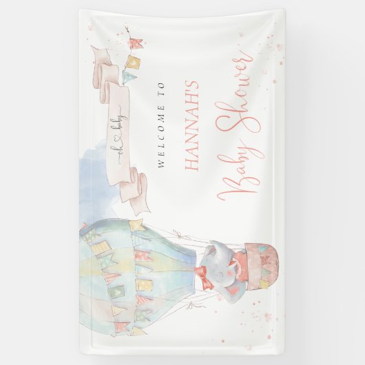 かわいい象の女の子ピンクの赤ちゃんシャワー 横断幕 (縦)