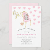 かわいい象の女の子ベビーシャワー 招待状 (正面/裏面)