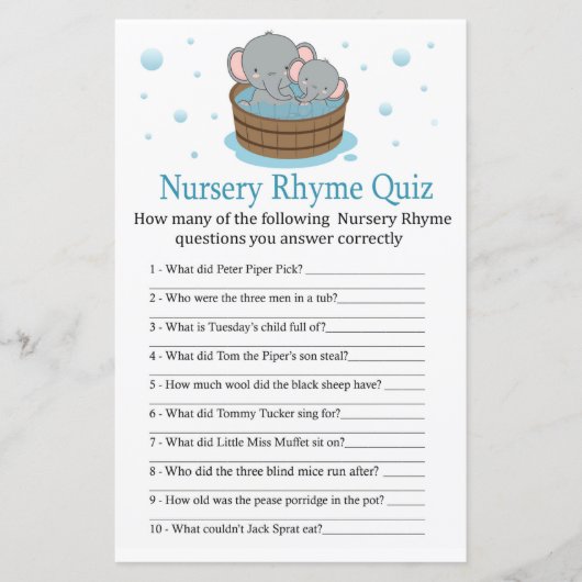 かわいい象の子供部屋韻クイズ赤ちゃんシャワーゲーム (正面)