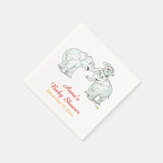 かわいい象の家族の漫画の赤ちゃんシャワー スタンダードカクテルナプキン (角)