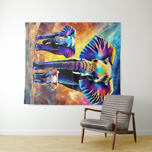 かわいい象の家族 タペストリー (インサイチュ(横))