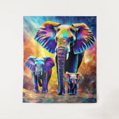 かわいい象の家族 タペストリー (正面)