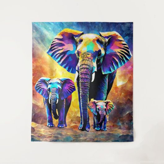 かわいい象の家族 タペストリー (正面)