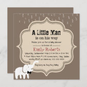 かわいい象の小柄な男、ダークタンベビーシャワー 招待状 (正面/裏面)