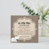 かわいい象の小柄な男、ダークタンベビーシャワー 招待状 (スタンド正面)