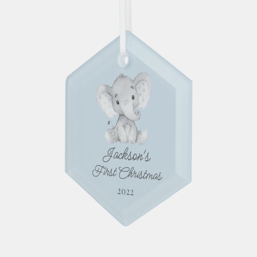 かわいい象の少年たち初めてのクリスマス ガラスオーナメント (正面左)
