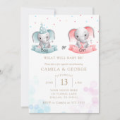 かわいい象の性別が赤ちゃんシャワーを浴びる 招待状 (正面)