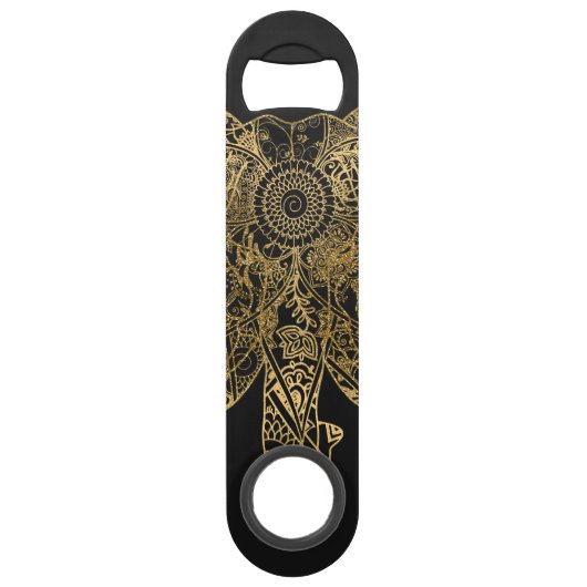 かわいい象の手描きヘナフローラ スピード栓抜き (正面)