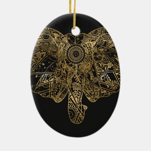 かわいい象の手描きヘナフローラ セラミックオーナメント (裏面)