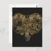 かわいい象の手描きヘナフローラ ポストカード (正面/裏面)