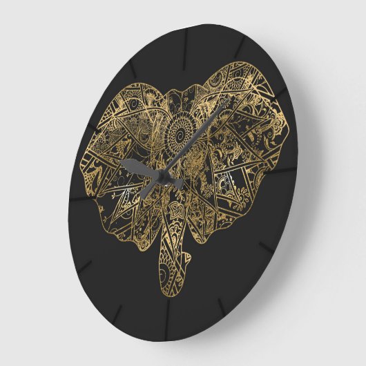 かわいい象の手描きヘナフローラ ラージ壁時計 (傾斜)