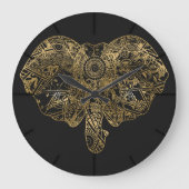 かわいい象の手描きヘナフローラ ラージ壁時計 (正面)