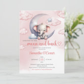 かわいい象の月とバックガールベビーシャワー 招待状 (スタンド正面)