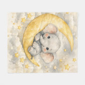 かわいい象の月 子供部屋の壁画 フリースブランケット (正面(横))