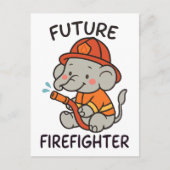 かわいい象の未来の消防士キッズおもしろい ポストカード (正面)