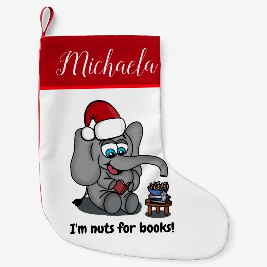 かわいい象の本愛図解入りの、写真付きの好者 スモールクリスマスストッキング (正面)