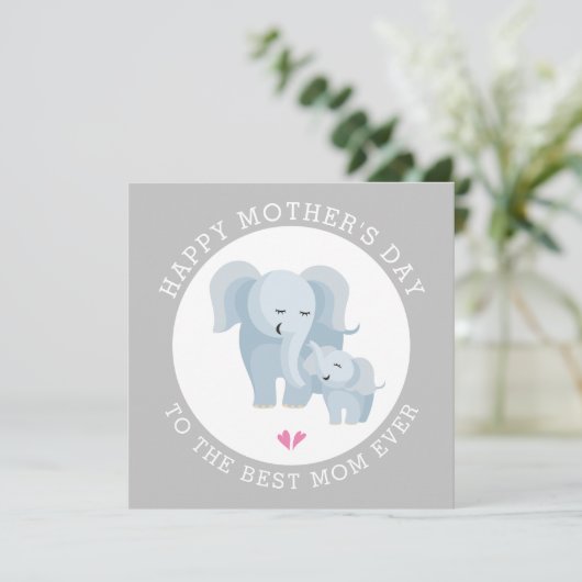 かわいい象の母とベビー灰色の母の日 シーズンカード (スタンド正面)