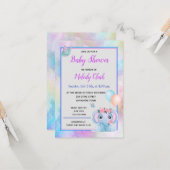 かわいい象の水の色ベビーシャワー招待状 カード (正面/裏面インサイチュ)