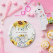 かわいい象の水彩のヒマワリ1歳の誕生日 ペーパープレート (パーティー)