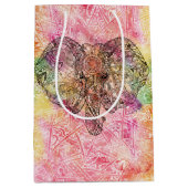 かわいい象の水彩手描きヘナフローラ ミディアムペーパーバッグ (正面)