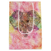 かわいい象の水彩手描きヘナフローラ ミディアムペーパーバッグ (裏面)