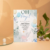 かわいい象の水彩気球の赤ちゃんシャワーボーイ 招待状