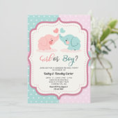 かわいい象の水玉模様の性別がパーティー 招待状 (スタンド正面)