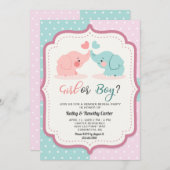 かわいい象の水玉模様の性別がパーティー 招待状 (正面/裏面)