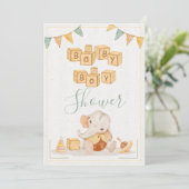 かわいい象の水色シンプル男の赤ちゃんシャワー 招待状 (スタンド正面)