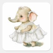 かわいい象の水色 スクエアシール (正面)